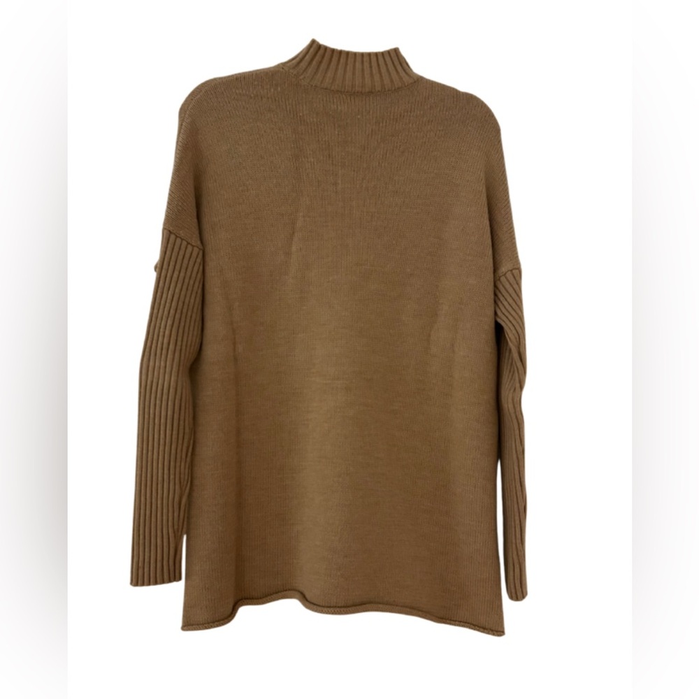 Tory Burch - Mock Neck Merino Wool Oversized Tan Sweater- Size Medium - Picture 7 of 9